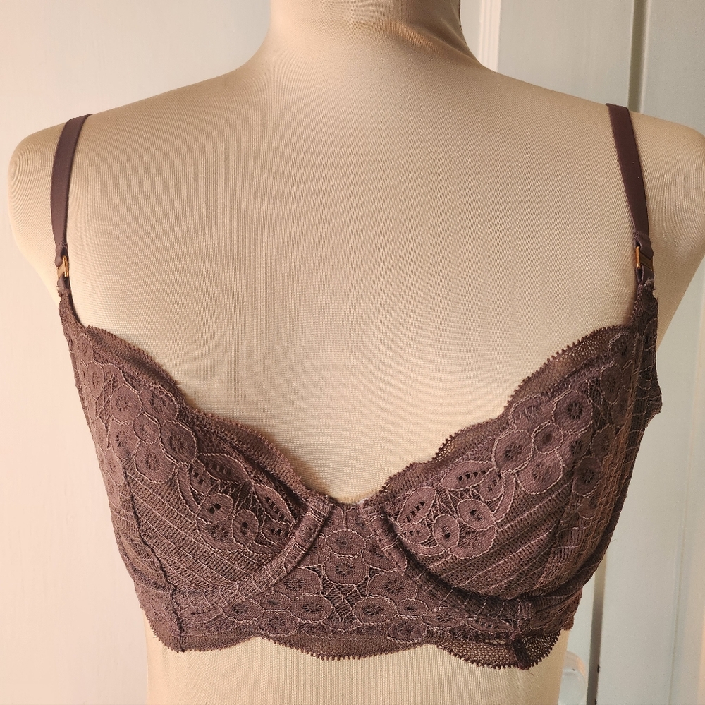 Aerie 30D Lace Balconette Bra Chocolate Brown